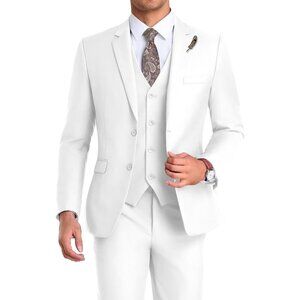 Men's Notched Lapel White Groomsmen Slim Fit 3 Pieces Suit for Wedding